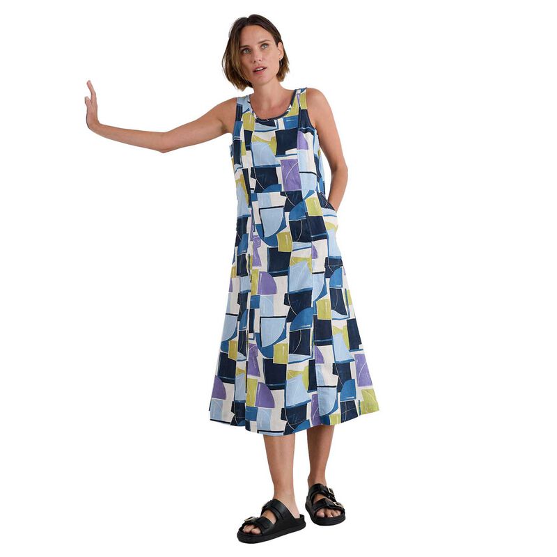 Seasalt Cornwall Sleeveless Grass Wave Dress Block Shapes Bilberry image number 0