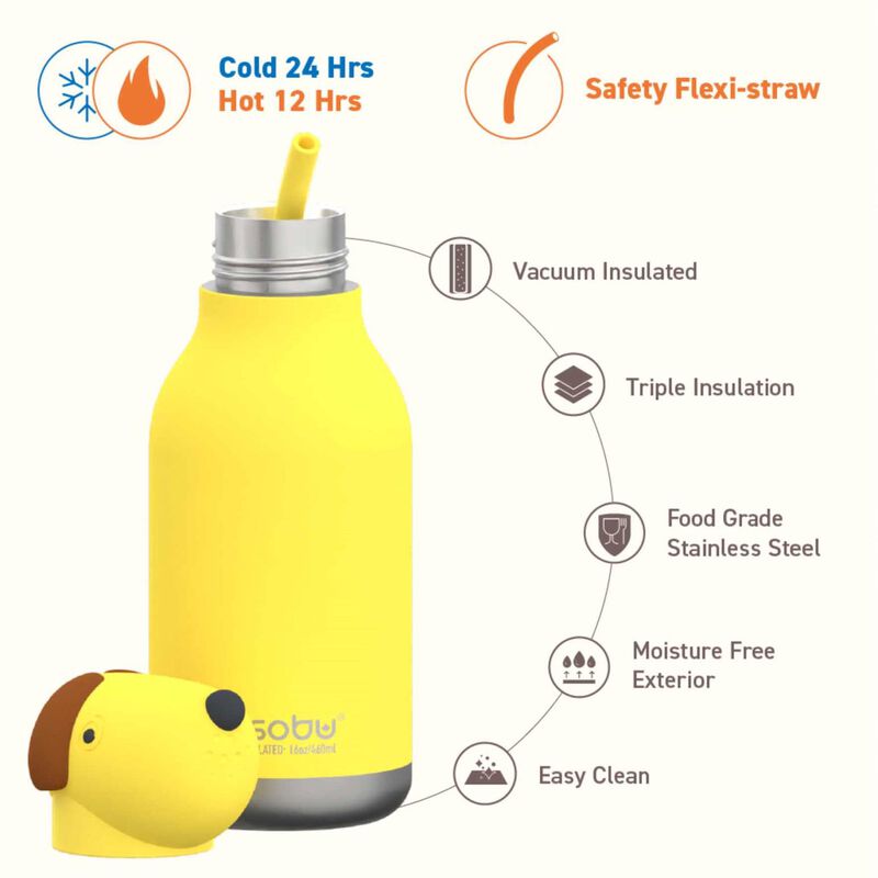 Asobu Bestie Bottle Dog Double Wall Insulated Bottle 460ml Yellow image number 2