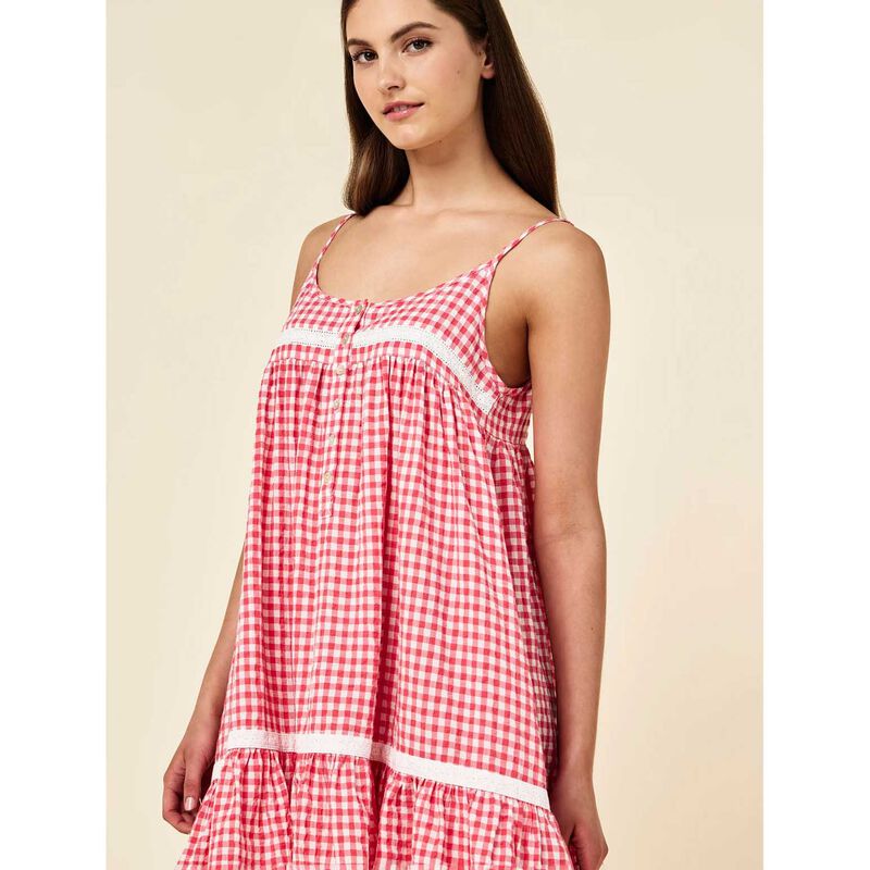 Papinelle Seersucker Gingham Lace Trim Strappy Nightie image number 3