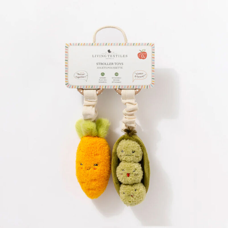 Living Textiles Plush Stroller Toy 2 Pack - Carrot & Green Peas image number 2
