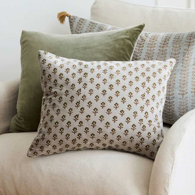 French Country Flower Handblock Velvet Cushion Cover image number 1