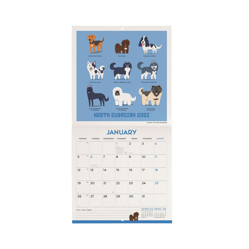 Legami Dogs Of The World 2026 Wall Calendar 18x18cm image number 1