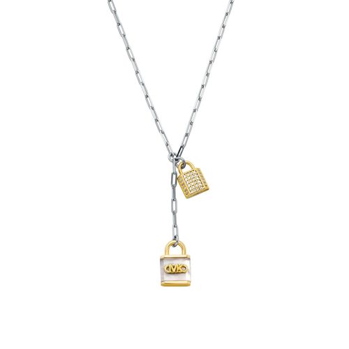 Michael Kors Two-Tone Sterling Silver Mother-Of-Pearl Lock Lariat Necklace
