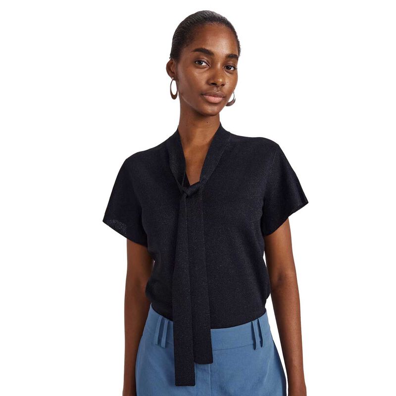 SABA Mariya Metalic Tie Neck Knit image number 0