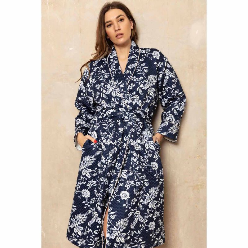 Cottonreal Midnight Fern Cotton Quilted Grace Shawl Robe image number 1