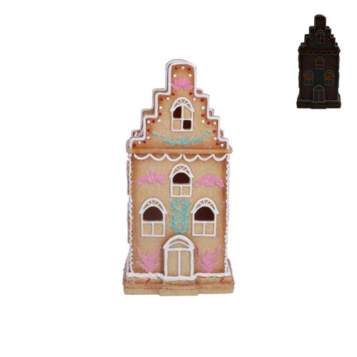 Gisela Graham Gingerbread Led Town House W Pink/Blue Trim