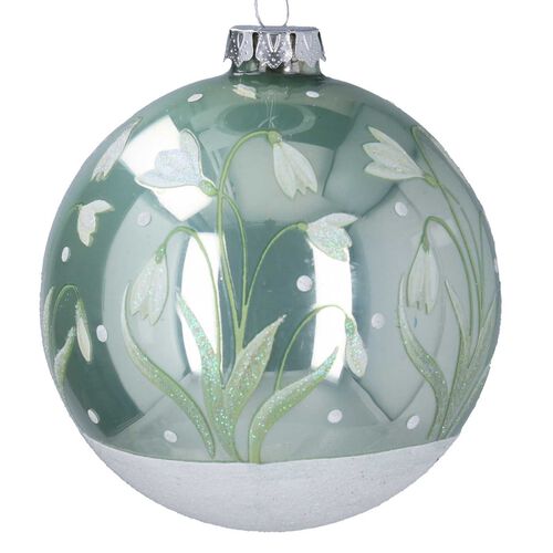 Gisela Graham Shiny Sage Green/Irid Glitter W Snowdrops Glass