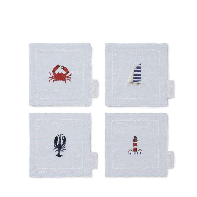 Sophie Allport Napkins Drink Embroidered Set Of 4 Coastal Boats image number 0