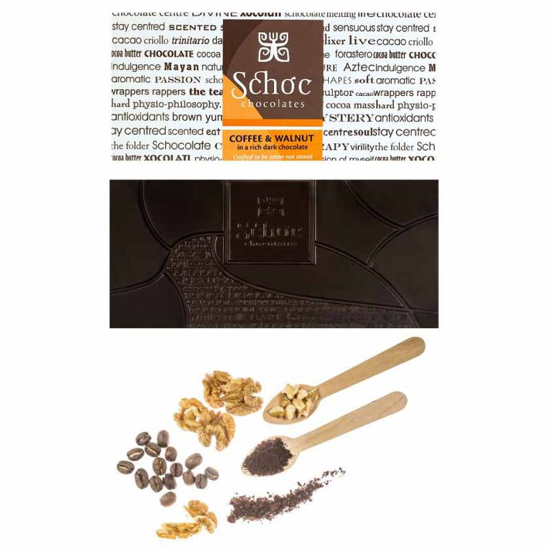 Schoc Chocolate Coffee & Walnut Dark Chocolate 55% Bar 80g image number 0