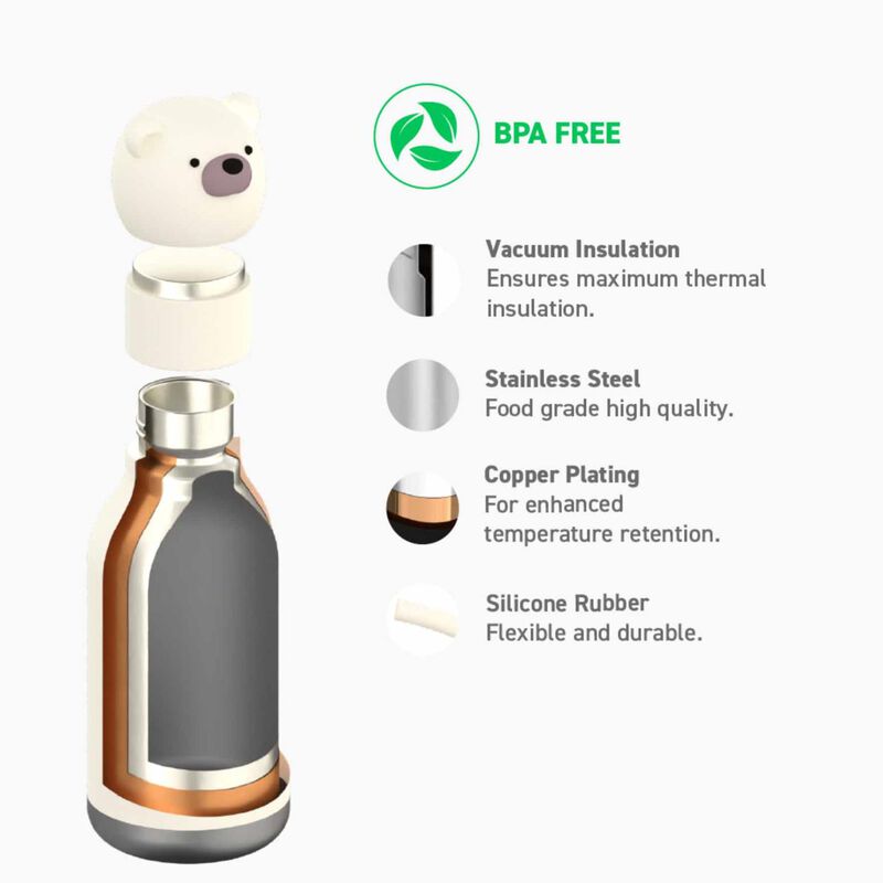 Asobu Bestie Bottle Polar Bear Double Wall Insulated Bottle 460ml White image number 3