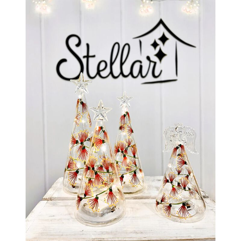 Stellar Haus Pohutukawa Clear Glass Cone Tree Tall 23cm image number 1