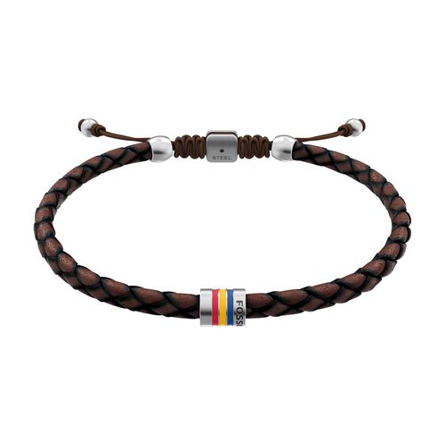 Fossil Everett Enamel Brown Leather Station Bracelet