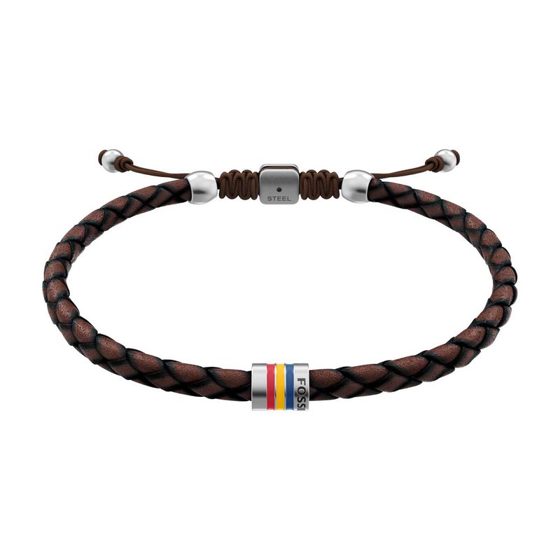 Fossil Everett Enamel Brown Leather Station Bracelet image number 0