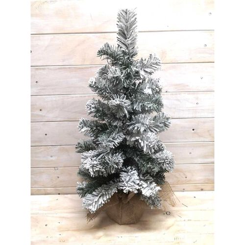 Snowy Pine Tree With Burlap 24"