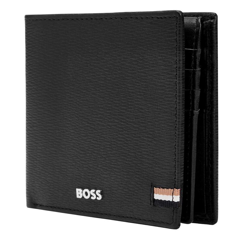 BOSS Leather Trifold Wallet With Flap Iconic Black image number 3