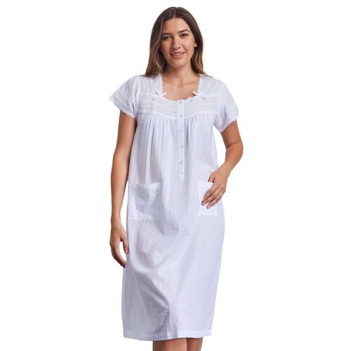 Cottonreal Leno Stripe Cap Sleeve Nightdress