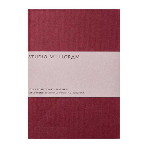 Studio Milligram A5 Cherry Dot Grid Hard Cover Daily Diary 2026