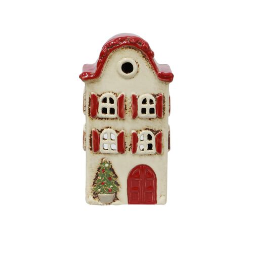 French Country Alsace Tea Light Villa Christmas Stone with Red Shutters