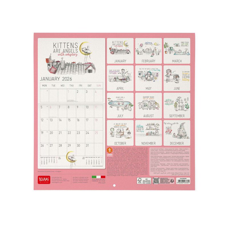 Legami Sketchy Cats 2026 Wall Calendar 30x29cm image number 2