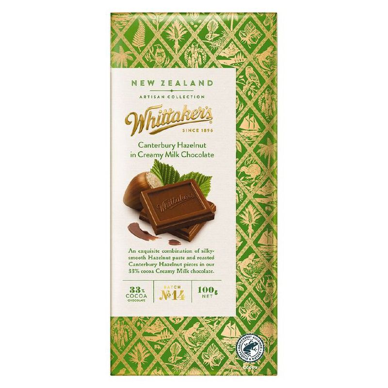 Whittaker's Canterbury Hazelnut In Creamy Milk Chocolate 100g image number 0