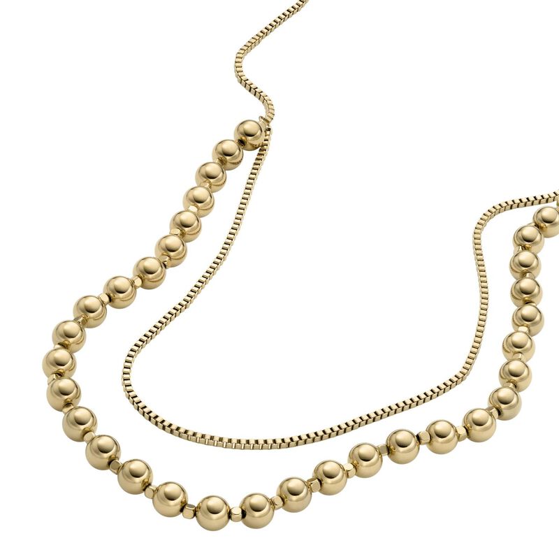 Fossil All Stacked Up Gold-Tone Stainless Steel Beaded Necklace image number 2