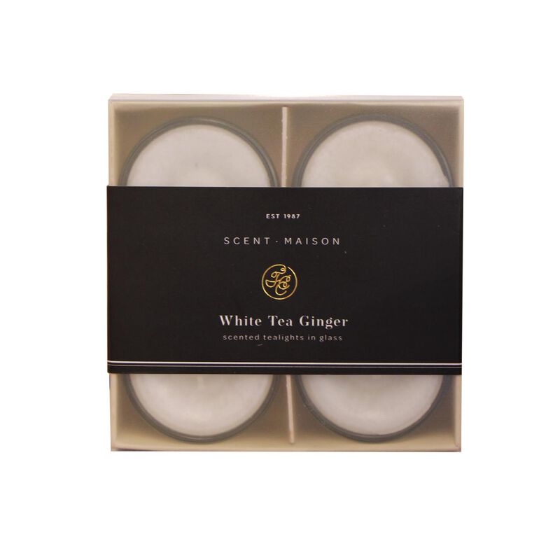 French Country Maison SET 4 Glass Tealights White Tea Ginger image number 0
