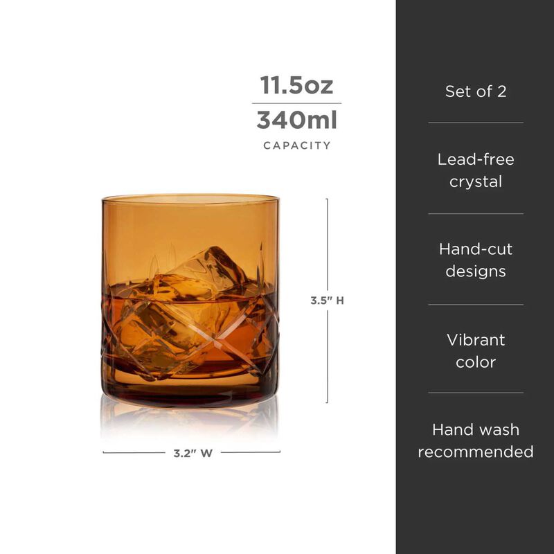 Admiral Cut Crystal Rocks Glasses In Amber By Viski® image number 2
