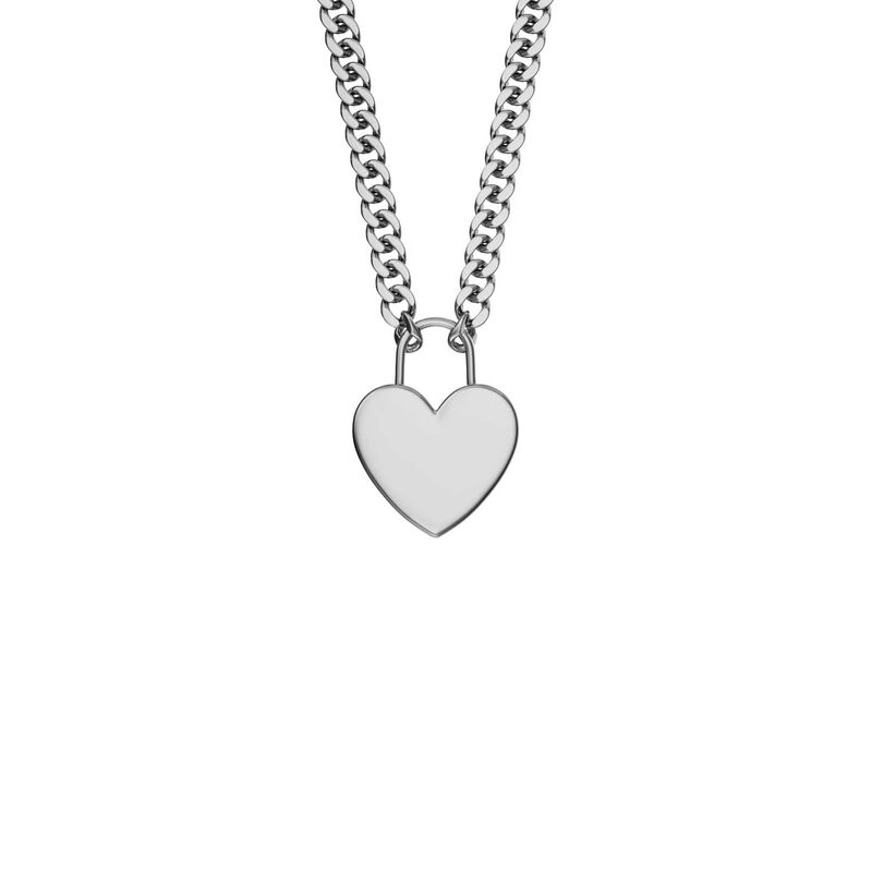 Fossil Sutton Silver-Tone Stainless Steel Heart Necklace image number 0