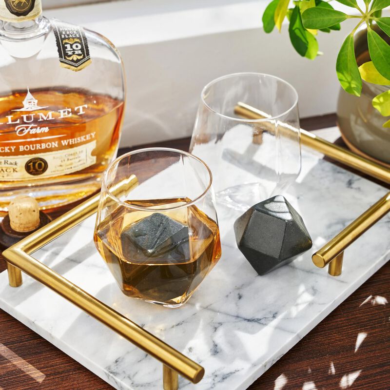 4-Piece Faceted Tumbler & Hexagonal Basalt Stone Set By Viski® image number 2