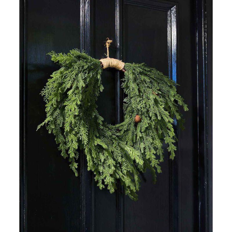 French Country Pine Heart Wreath with Bells Large image number 1