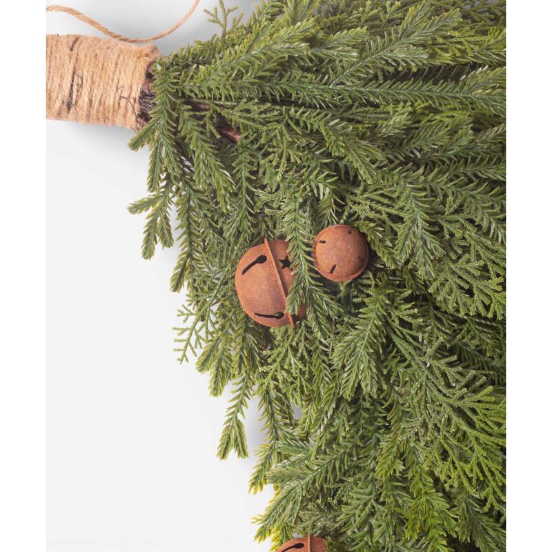 French Country Pine Heart Wreath with Bells Large image number 2