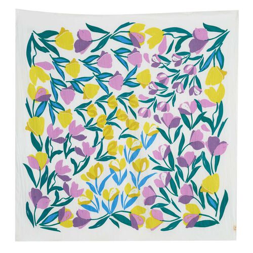 Seasalt Cornwall May Garland Square Collaged Tulips Border Chalk