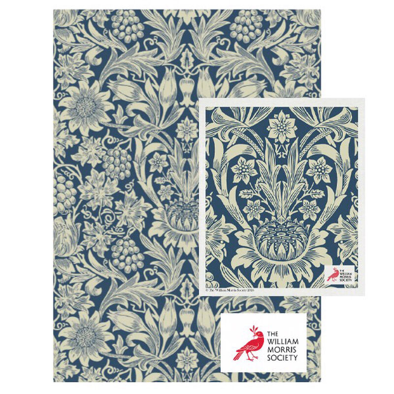 William Morris Teatowel 50/50 Linen/Cotton & Dish Cloth - Sunflower Blue image number 0