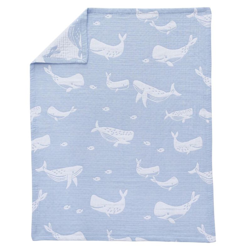 Pottery Barn Kids Jacquard Muslin Whale Baby Blanket image number 1