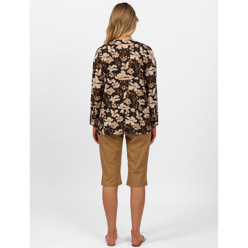 Vassalli Printed Long Sleeve Chinese Collar Shirt With Side Hem Insert image number 1