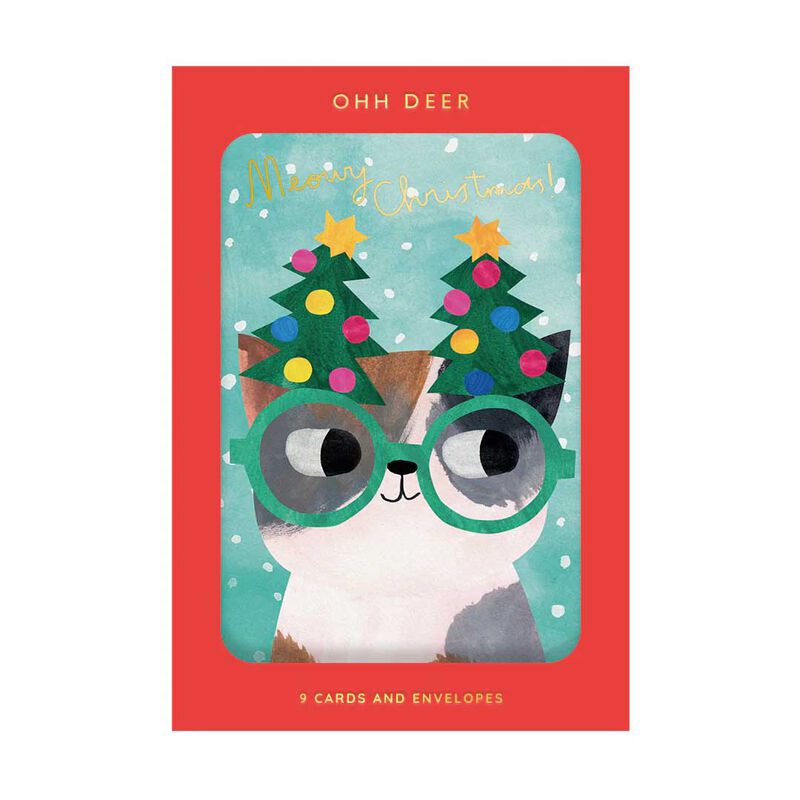 Ohh Deer Cats in Hats Pack of 9 Christmas Cards - 3 Designs image number 0