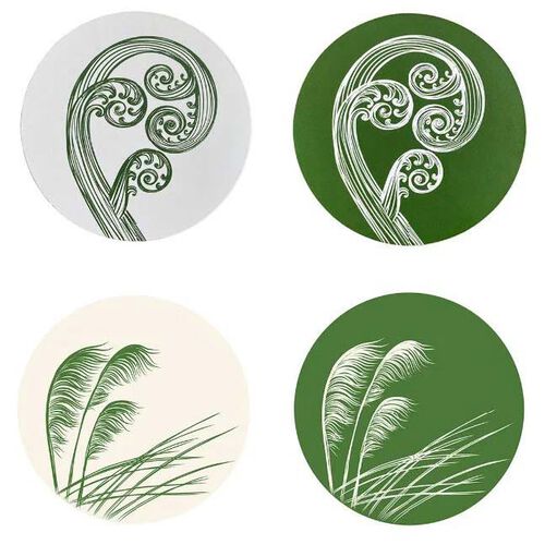 Jo Luping Green And Ivory Set Of 4 Round Coasters