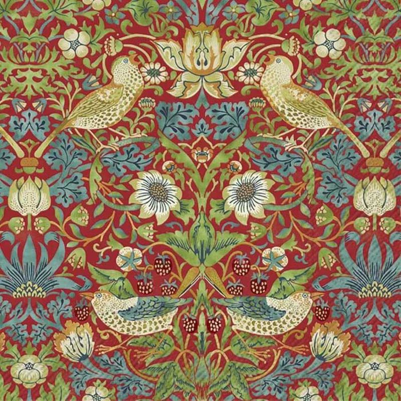 IHR William Morris Strawberry Thief Red Luncheon Napkin image number 0