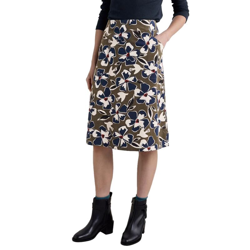 Seasalt Cornwall Forest View Skirt Bird Flower Dark Seagrass image number 0