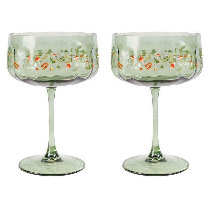 Urban Products Enchanted Garden Floral Coupe Glass Green 16cm Set Of 2 image number 0