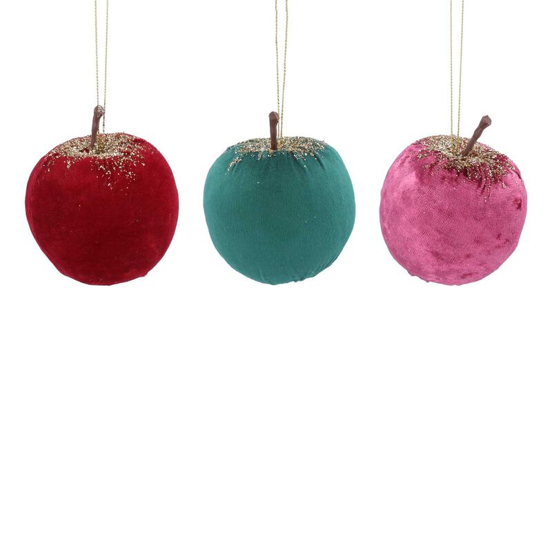 Gisela Graham Velvet Apple With Gold Sparkling Top Decoration Assorted image number 0