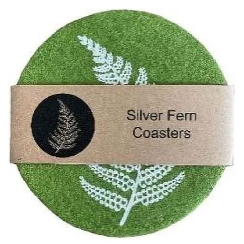Jo Luping Silver Fern On Green Set Of 4 Ecofelt Coaster image number 2