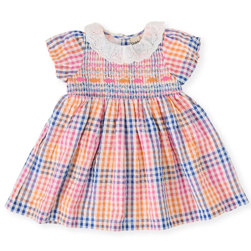 Goldie + Ace Rainbow Gingham Flo Smocked Dress 6M-2Y image number 0