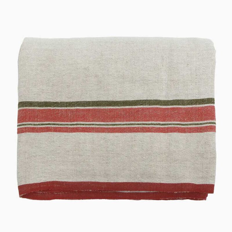 French Country Red Selvedge Stripe Linen Tablecloth image number 1