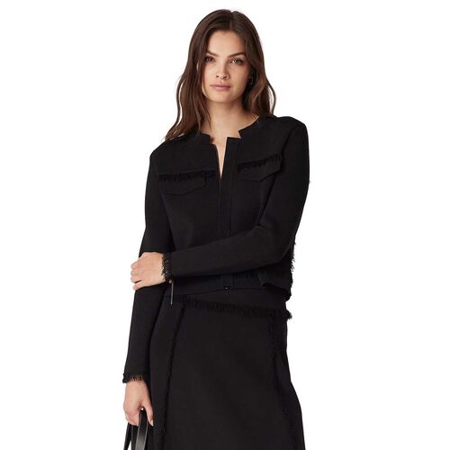 Cable Crepe Fringe Jacket