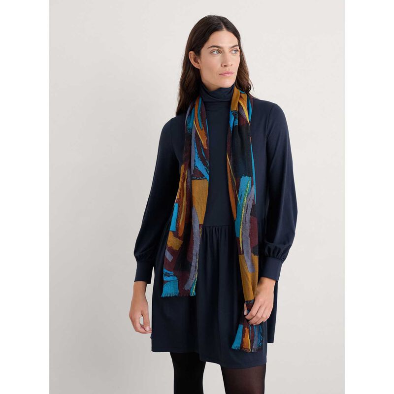 Seasalt Cornwall Pretty Printed Scarf Zennor Stack Dark Rye image number 1