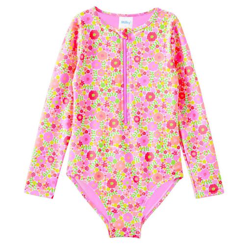 Milky Neon Bloom L/S Swimsuit 2-7Y