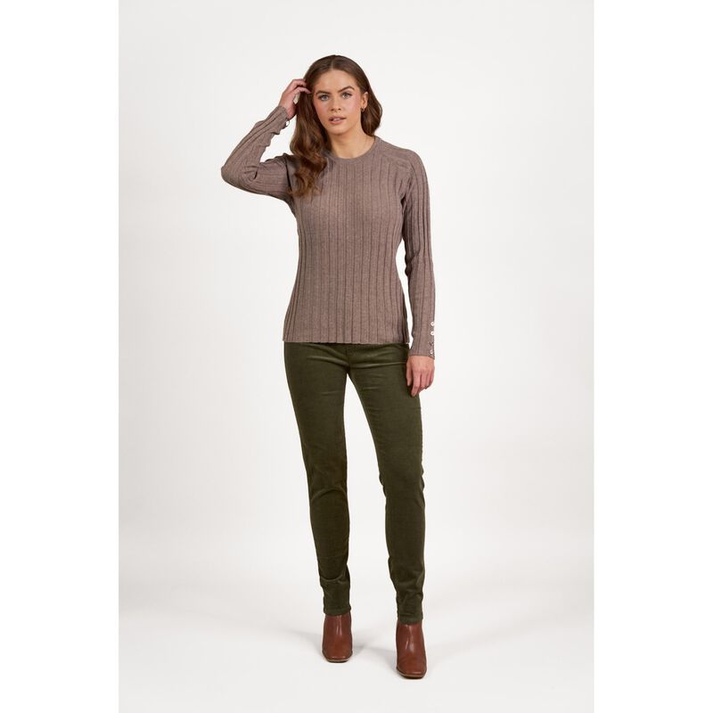 Vassalli Round Neck Ribbed Knit Jumper With Dome Cuff Detail image number 12