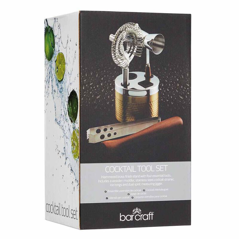 Barcraft Hammered Brass Cocktail Tool Set 5 Piece image number 1