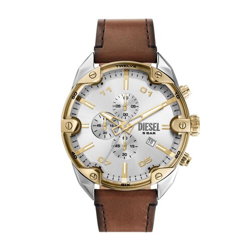 Diesel Spiked Chronograph Brown Leather Watch DZ4665